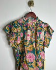 Trovata Cotton Ramie Carla High Neck Floral Short Sleeve Blouse Top