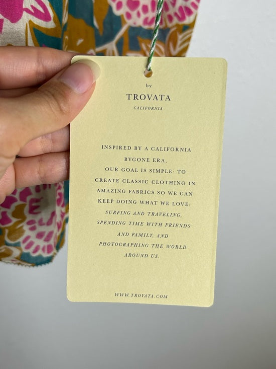 Trovata Cotton Ramie Carla High Neck Floral Short Sleeve Blouse Top