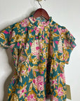 Trovata Cotton Ramie Carla High Neck Floral Short Sleeve Blouse Top