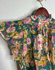 Trovata Cotton Ramie Carla High Neck Floral Short Sleeve Blouse Top
