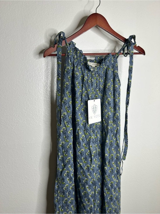 Ex Voto Ex - Voto 100% Cotton Blue Block Print Bohemian Iris Sundress Maxi Flowy - Cotton