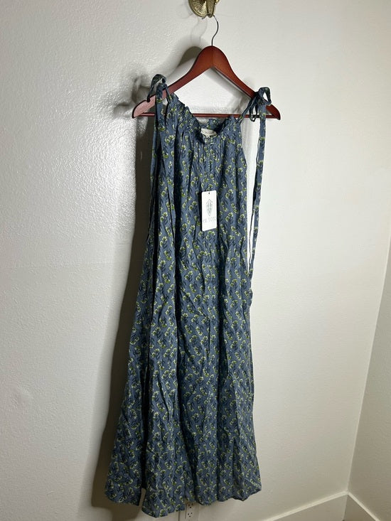 Ex Voto Ex - Voto 100% Cotton Blue Block Print Bohemian Iris Sundress Maxi Flowy - Cotton
