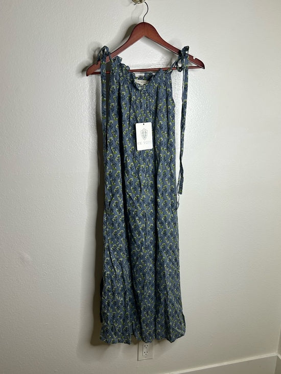 Ex Voto Ex - Voto 100% Cotton Blue Block Print Bohemian Iris Sundress Maxi Flowy - Cotton