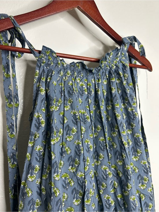 Ex Voto Ex - Voto 100% Cotton Blue Block Print Bohemian Iris Sundress Maxi Flowy - Cotton