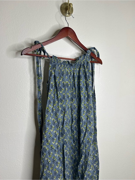 Ex Voto Ex - Voto 100% Cotton Blue Block Print Bohemian Iris Sundress Maxi Flowy - Cotton
