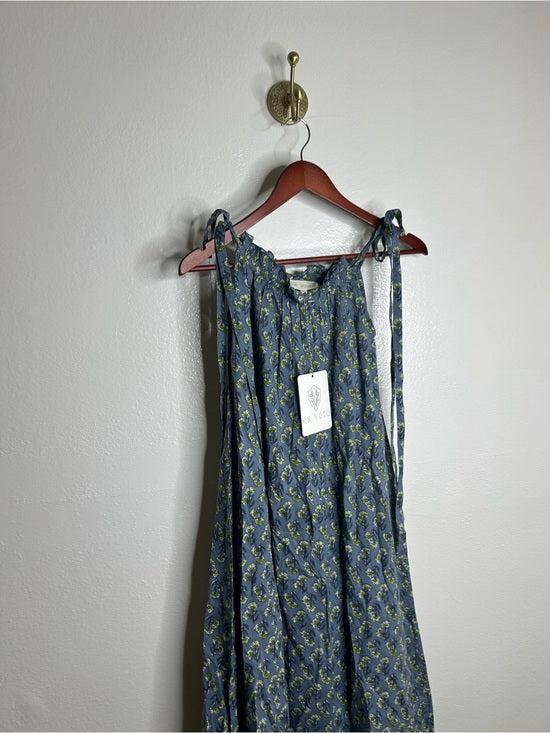 Ex Voto Ex - Voto 100% Cotton Blue Block Print Bohemian Iris Sundress Maxi Flowy - Cotton