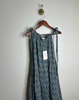 Ex - Voto 100% Cotton Blue Block Print Bohemian Iris Sundress Maxi Flowy