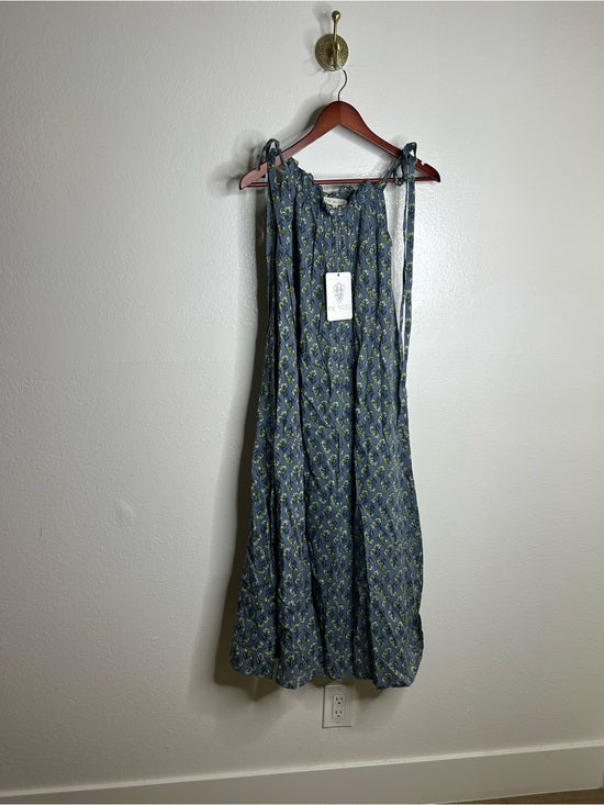 Ex - Voto 100% Cotton Blue Block Print Bohemian Iris Sundress Maxi Flowy