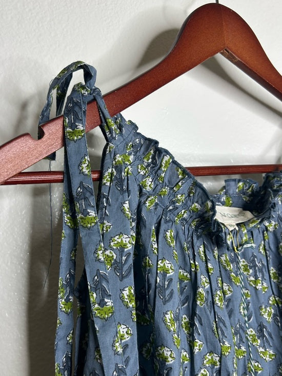 Ex - Voto 100% Cotton Blue Block Print Bohemian Iris Sundress Maxi Flowy