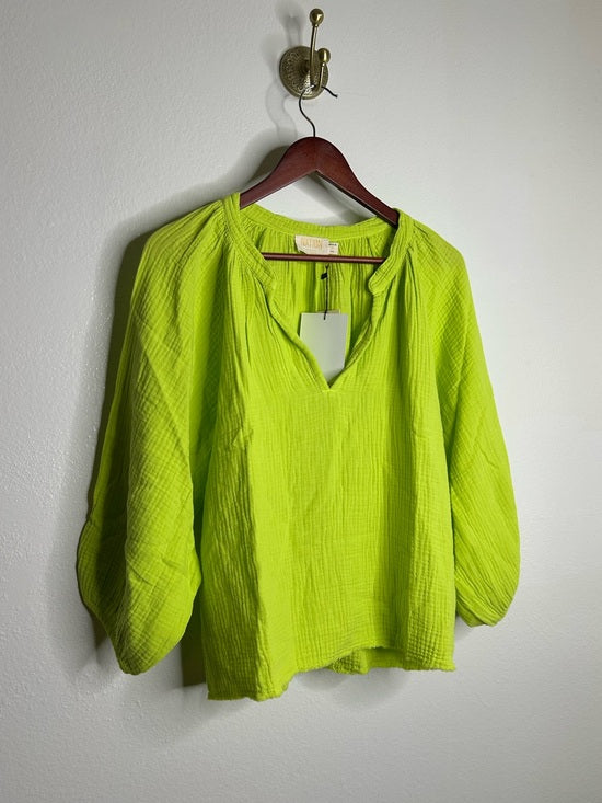 Nation LA 100% Cotton Gauze Bright Green Peasant Style Mimi Blouse