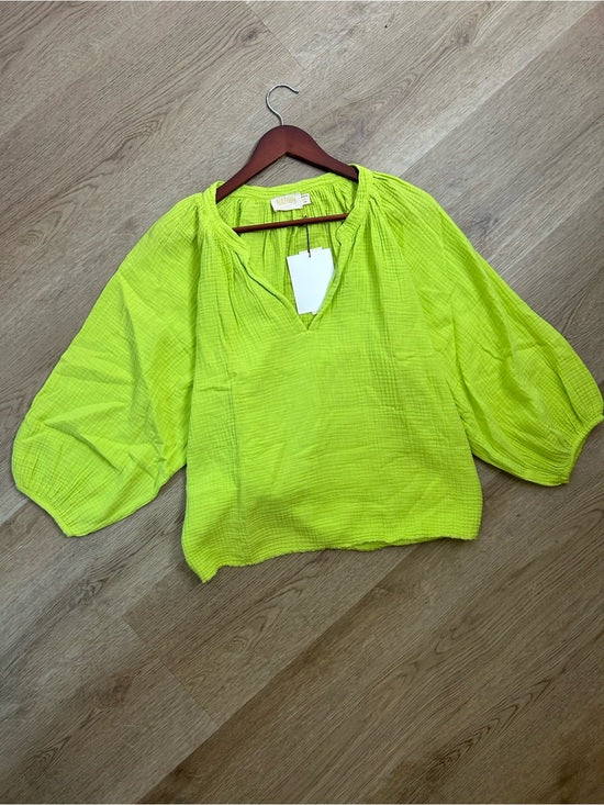 Nation LA 100% Cotton Gauze Bright Green Peasant Style Mimi Blouse