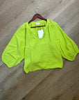 Nation LA 100% Cotton Gauze Bright Green Peasant Style Mimi Blouse
