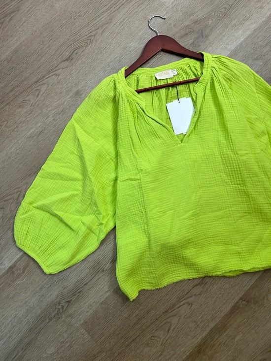 Nation LA 100% Cotton Gauze Bright Green Peasant Style Mimi Blouse
