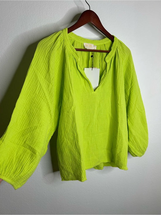 Nation LA 100% Cotton Gauze Bright Green Peasant Style Mimi Blouse