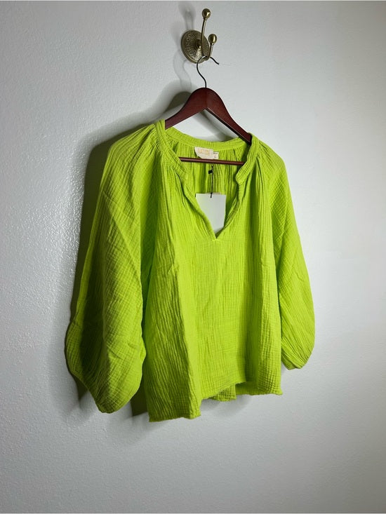 Nation LA 100% Cotton Gauze Bright Green Peasant Style Mimi Blouse