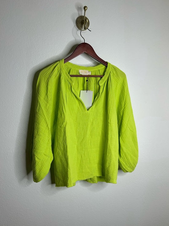Nation LA 100% Cotton Gauze Bright Green Peasant Style Mimi Blouse