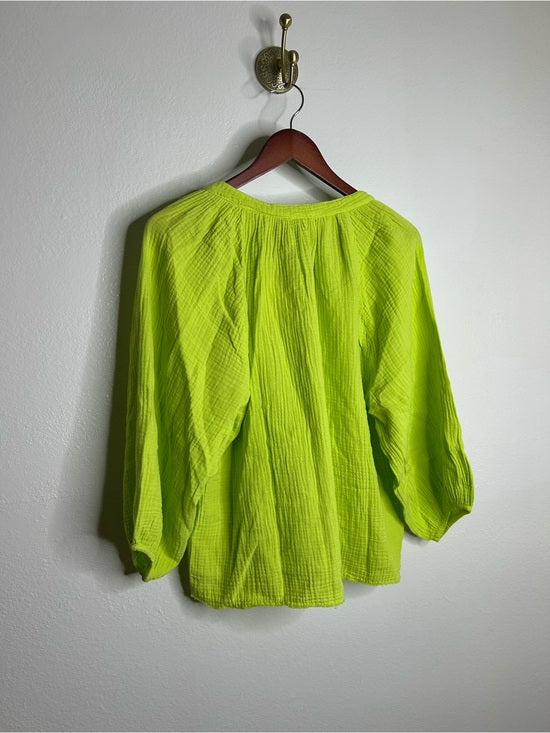 Nation LA 100% Cotton Gauze Bright Green Peasant Style Mimi Blouse