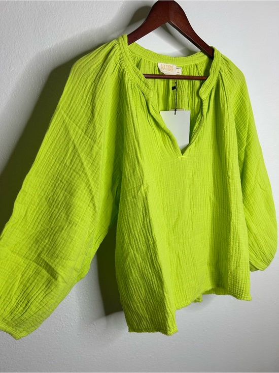 Nation LA 100% Cotton Gauze Bright Green Peasant Style Mimi Blouse