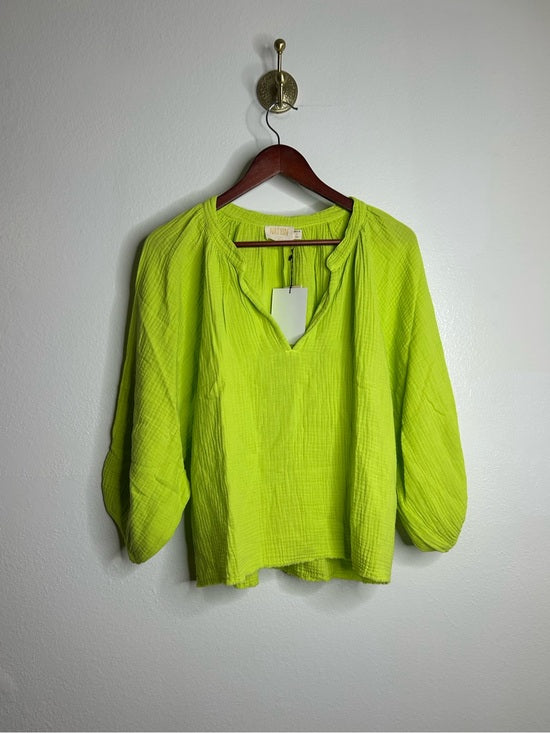 Nation LA 100% Cotton Gauze Bright Green Peasant Style Mimi Blouse