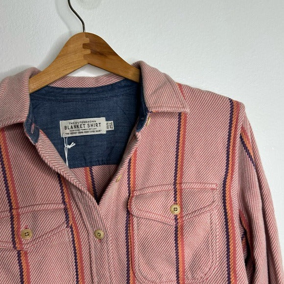Outerknown 100% Organic Cotton Pink Striped Button Down Blanket Shirt