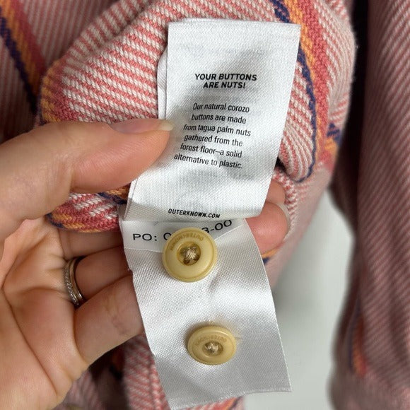 Outerknown 100% Organic Cotton Pink Striped Button Down Blanket Shirt
