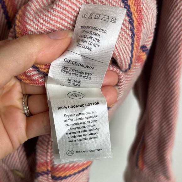 Outerknown 100% Organic Cotton Pink Striped Button Down Blanket Shirt