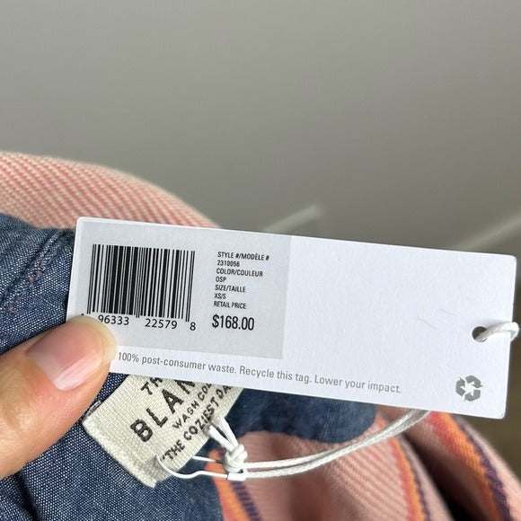 Outerknown 100% Organic Cotton Pink Striped Button Down Blanket Shirt