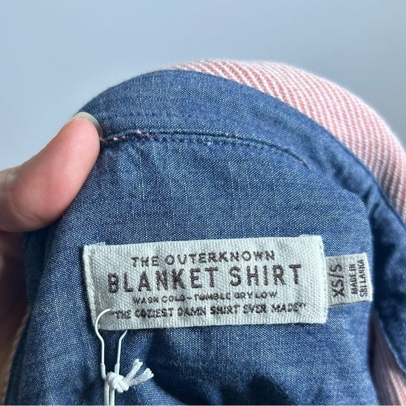Outerknown 100% Organic Cotton Pink Striped Button Down Blanket Shirt