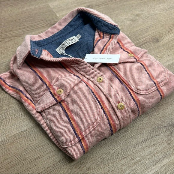 Outerknown Outerknown 100% Organic Cotton Pink Striped Button Down Blanket Shirt - Cotton