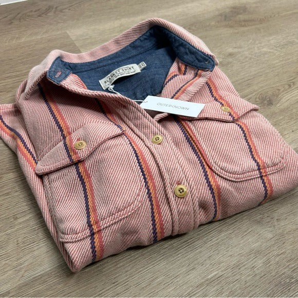 Outerknown Outerknown 100% Organic Cotton Pink Striped Button Down Blanket Shirt - Cotton