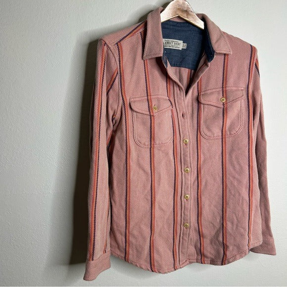 Outerknown 100% Organic Cotton Pink Striped Button Down Blanket Shirt