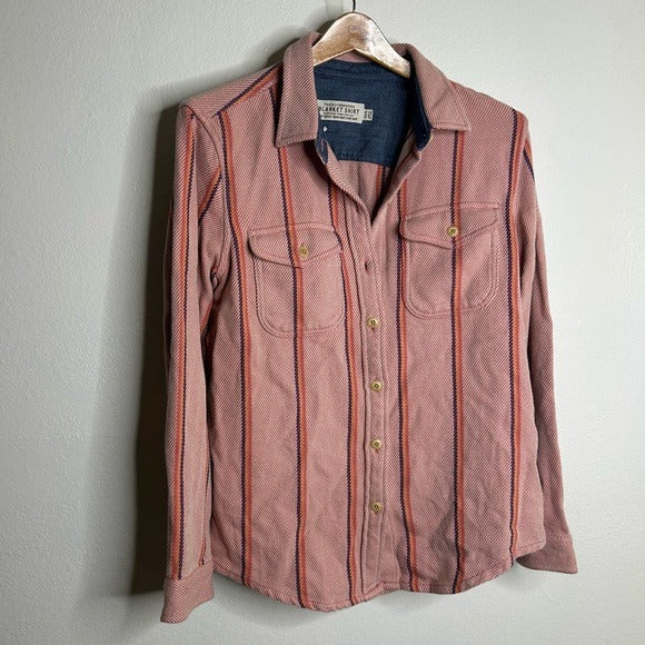 Outerknown 100% Organic Cotton Pink Striped Button Down Blanket Shirt