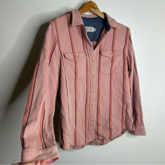 Outerknown 100% Organic Cotton Pink Striped Button Down Blanket Shirt