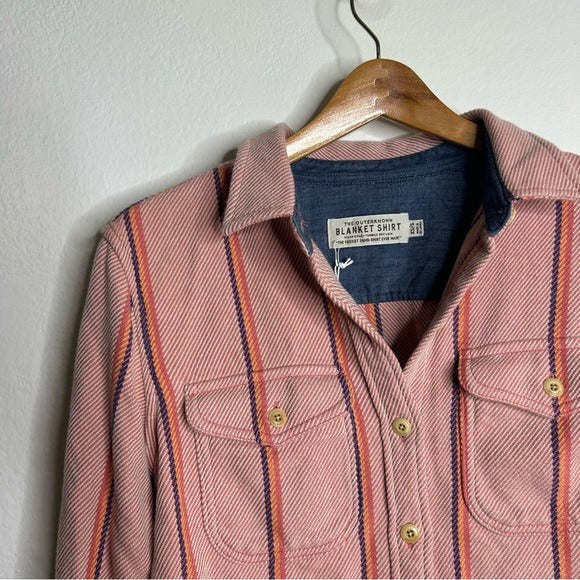 Outerknown 100% Organic Cotton Pink Striped Button Down Blanket Shirt