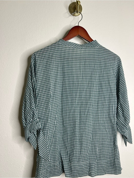 MIRTH 100% Cotton Green Gingham Short Sleeve Oversized Tunic Blouse