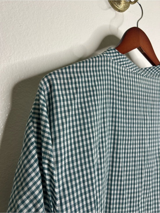 MIRTH 100% Cotton Green Gingham Short Sleeve Oversized Tunic Blouse