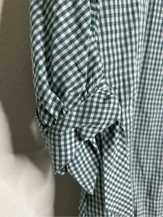 MIRTH 100% Cotton Green Gingham Short Sleeve Oversized Tunic Blouse