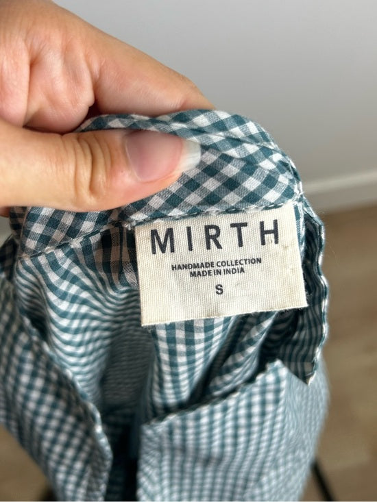 MIRTH 100% Cotton Green Gingham Short Sleeve Oversized Tunic Blouse