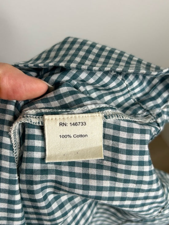 MIRTH 100% Cotton Green Gingham Short Sleeve Oversized Tunic Blouse