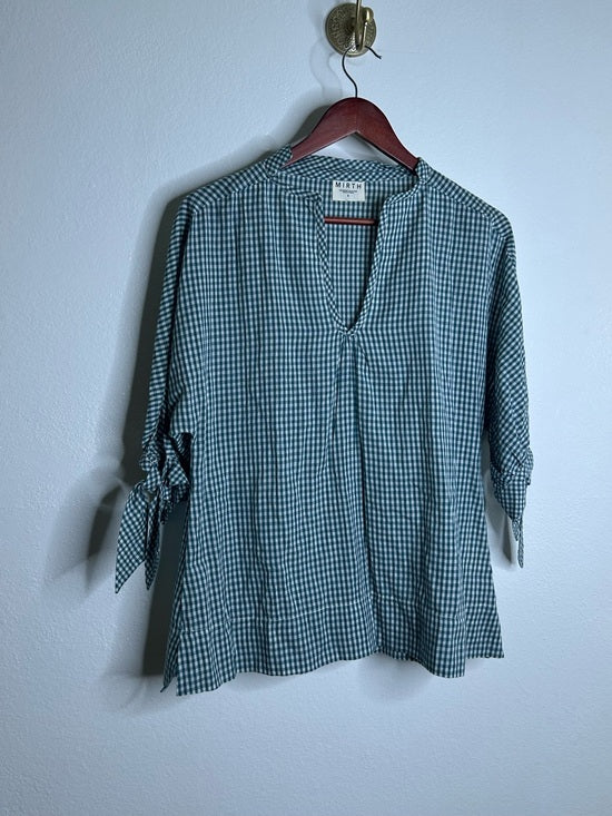 MIRTH 100% Cotton Green Gingham Short Sleeve Oversized Tunic Blouse