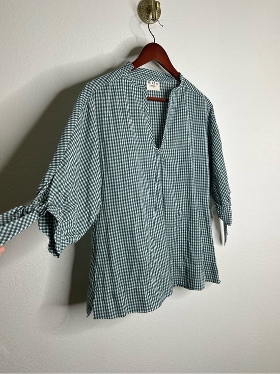 MIRTH 100% Cotton Green Gingham Short Sleeve Oversized Tunic Blouse