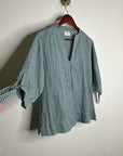 MIRTH 100% Cotton Green Gingham Short Sleeve Oversized Tunic Blouse