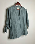 MIRTH 100% Cotton Green Gingham Short Sleeve Oversized Tunic Blouse