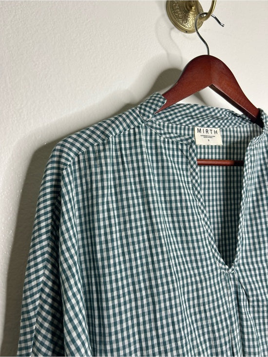 MIRTH 100% Cotton Green Gingham Short Sleeve Oversized Tunic Blouse