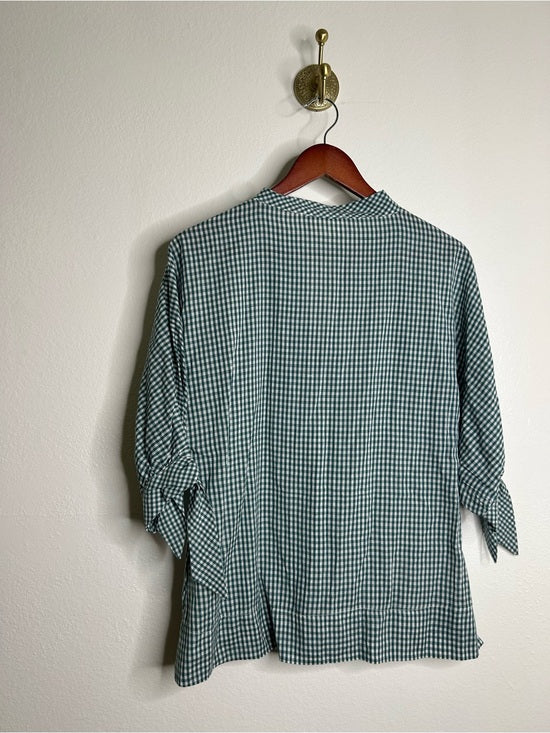 MIRTH 100% Cotton Green Gingham Short Sleeve Oversized Tunic Blouse