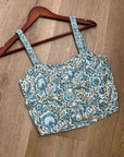 Rachel Zoe 100% Linen Blue Paisley Peacock Print Button Down Tank Top