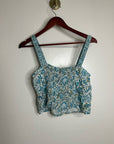 Rachel Zoe 100% Linen Blue Paisley Peacock Print Button Down Tank Top
