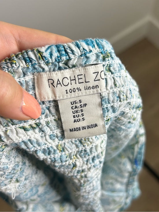 Rachel Zoe 100% Linen Blue Paisley Peacock Print Button Down Tank Top