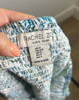 Rachel Zoe 100% Linen Blue Paisley Peacock Print Button Down Tank Top