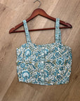 Rachel Zoe 100% Linen Blue Paisley Peacock Print Button Down Tank Top
